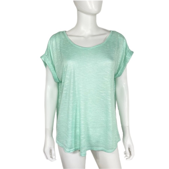 Almost Famous Mint Rolled Sleeve Laced Cami Back Blouse - Picture 1 of 7
